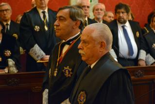 El nuevo fiscal general, Julián Sánchez Melgar, con su padrino, el teniente fiscal del Tribunal Supremo, Luis Navajas